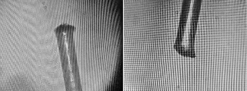 Figuras 4 y 5. Terminaciones con forma rota. Su tarea es erosionar el epitelio (capa superficial) de la mucosa, así como la rotura y la consiguiente salida del contenido de la fibra: el hidrogel Darpa y el Litio. Los hilos están patentados [por Darpa].