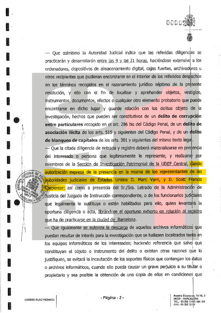 Documento de la justicia española que menciona Marc Varri