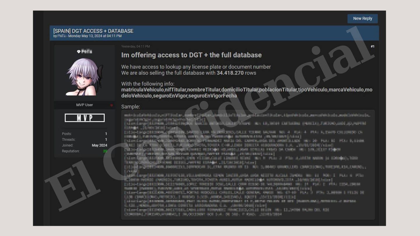 Anuncio en el que se ponen a la venta los datos de 34 millones de conductores de la base de datos de la DGT. (EC)