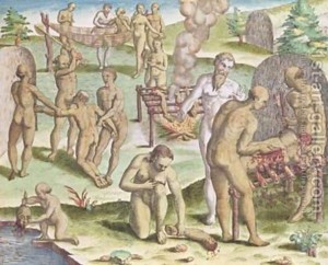 Escena de canibalismo en la América prehispánica (Jacques Le Moyne de Morgues).