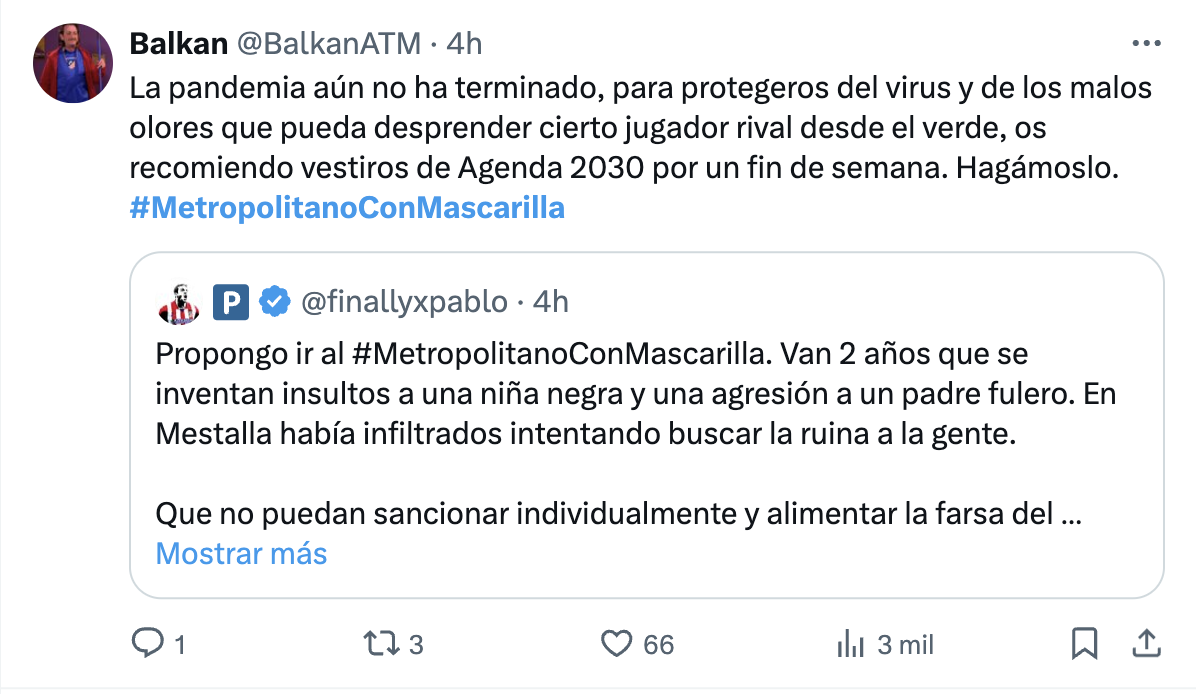 Aficionados del Atlético se movilizan para ir con mascarilla al derbi y así poder insultar a Vinicius