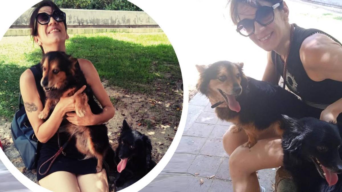 Ester junto a sus perritos Yango y Lola.