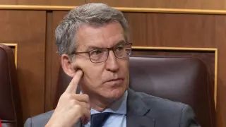 El líder del PP, Alberto Núñez Feijóo, durante el debate de la amnistía en el Congreso.