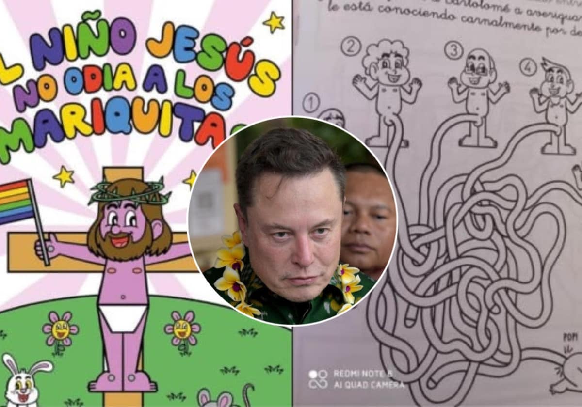 Imagen del polémico libro satírico y Elon Musk