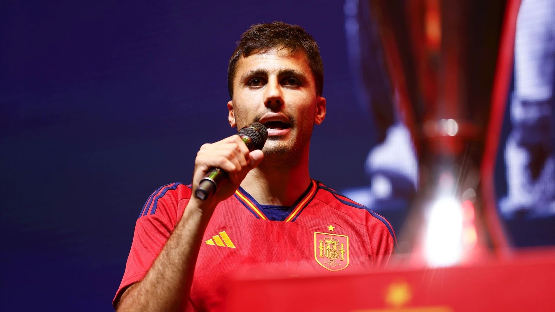 Rodri, en la celebración de la Nations League conquistada por España