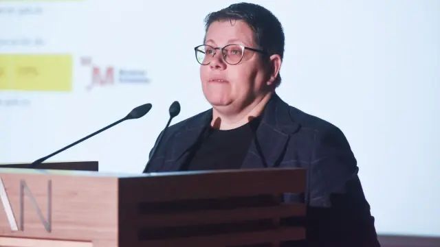 La directora del Instituto de Mujeres, Isabel García, interviene durante la presentación de la 20 edición del festival Ellas Crean, en el Museo Arqueológico Nacional, a 21 de febrero de 2024, en Madrid (España).