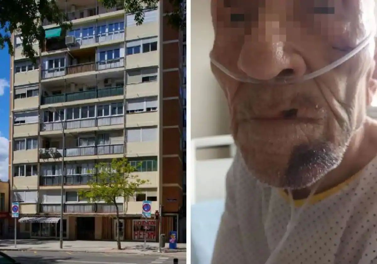 César, el anciano herido, en el hospital. A la izquierda, el edificio de la disputa