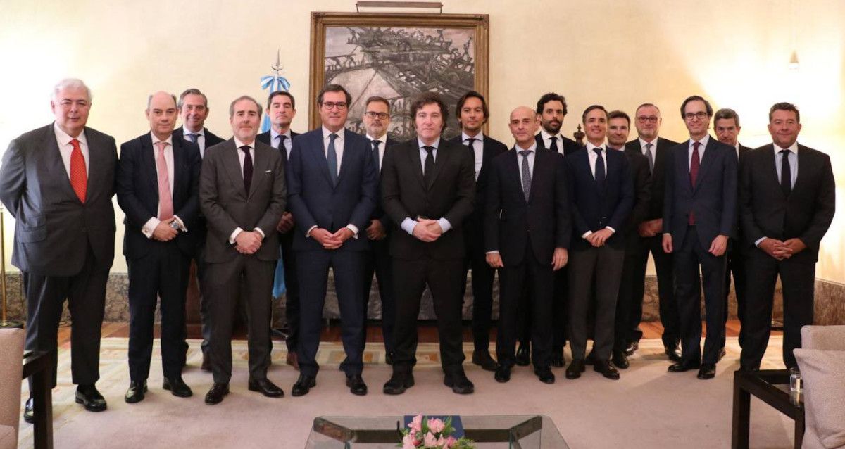 Reunión de altos directivos de empresas españolas con el presidente de Argentina, Javier Milei.