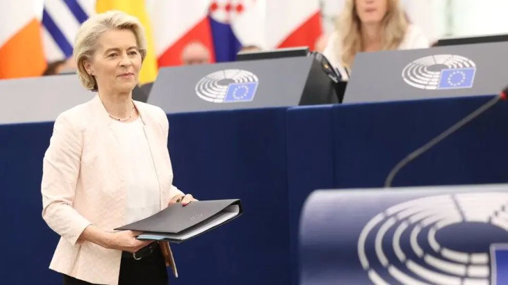 Von der Leyen, justo antes de su discurso.